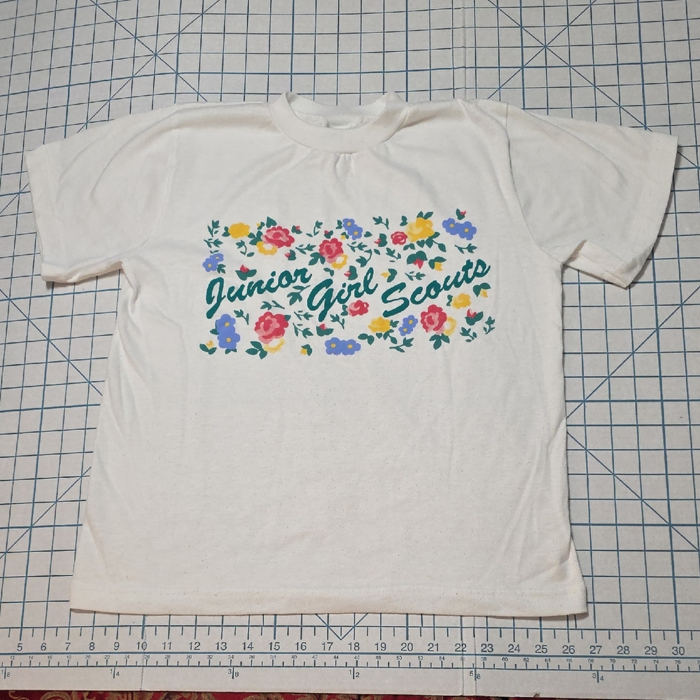 Junior Girl Scouts White Floral Kids T-Shirt, Large, Vintage
